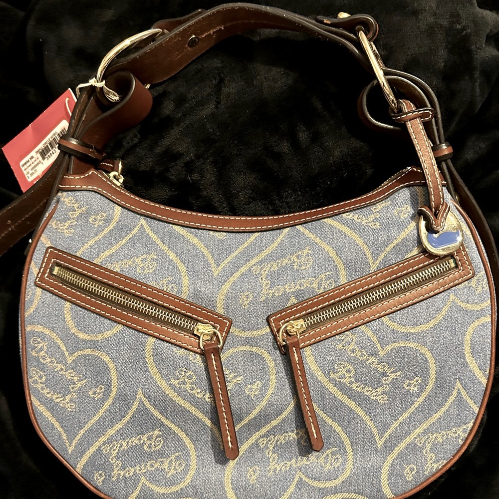 Dooney & Bourke Denim Blue and Brown Heart Shoulder Bag